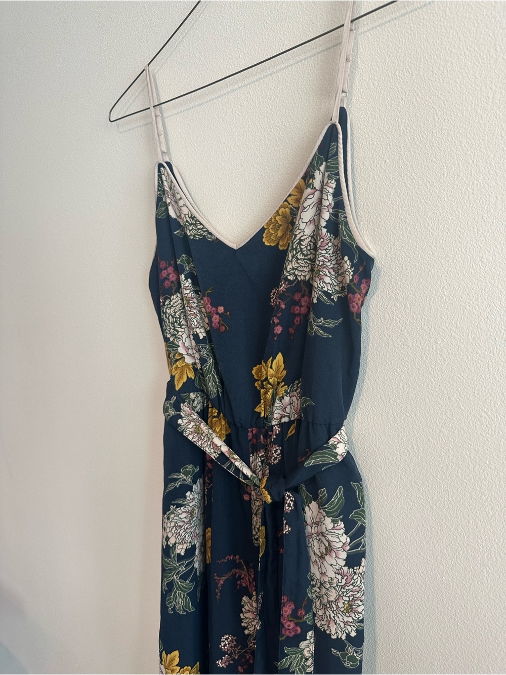 Leith Navy Floral Adjustable Spaghetti-Strap Jumpsuit With Pockets - SIZE M - Picture 3 of 12